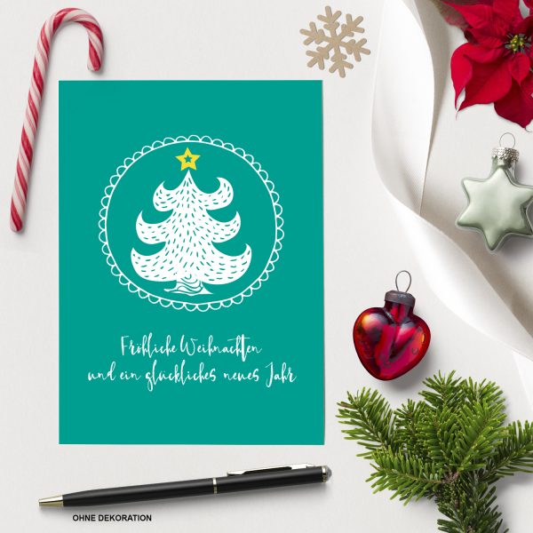 10 x moderne Weihnachtskarten mit Umschlag, Motiv Tannenbaum mit Text (türkis, grün) im Postkarten Format / Weihnachten / Weihnachtspostkarte – Bild 3