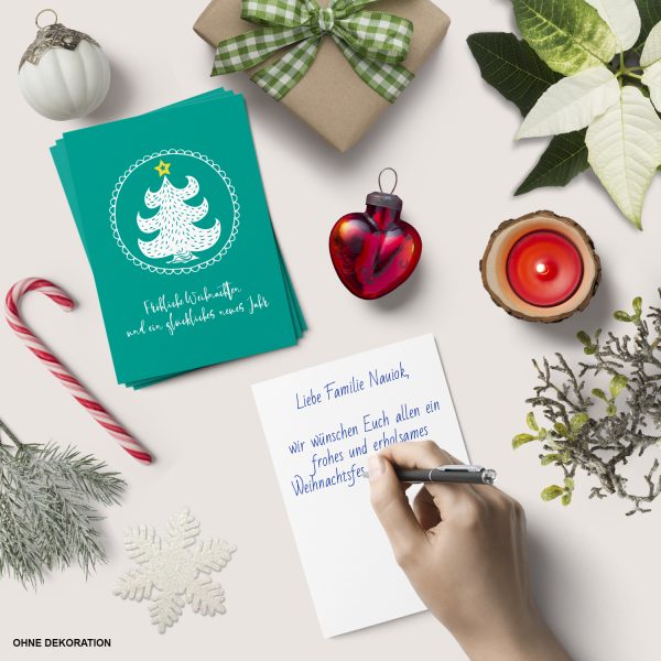 10 x moderne Weihnachtskarten mit Umschlag, Motiv Tannenbaum mit Text (türkis, grün) im Postkarten Format / Weihnachten / Weihnachtspostkarte – Bild 4