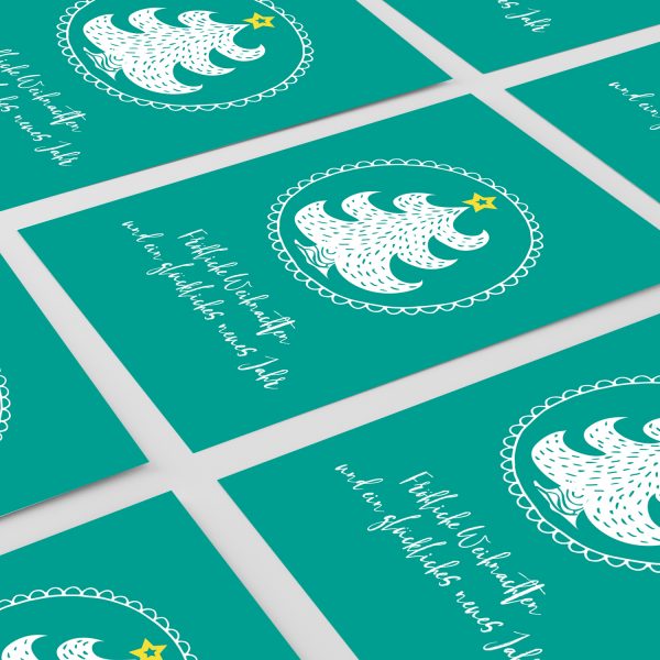 10 x moderne Weihnachtskarten mit Umschlag, Motiv Tannenbaum mit Text (türkis, grün) im Postkarten Format / Weihnachten / Weihnachtspostkarte – Bild 6