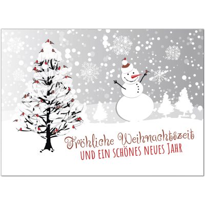 10 x moderne Weihnachtskarten mit Umschlag, Motiv Schneemann im Schnee - Grußkarten im Postkarten Format / Weihnachten / im Set