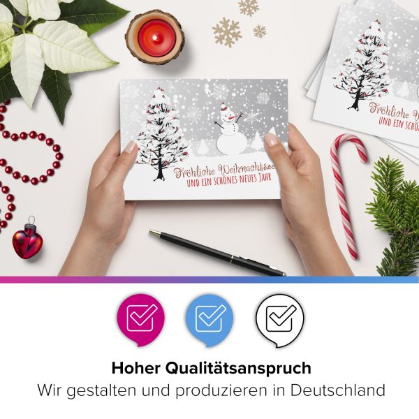 10 x moderne Weihnachtskarten mit Umschlag, Motiv Schneemann im Schnee - Grußkarten im Postkarten Format / Weihnachten / im Set – Bild 2