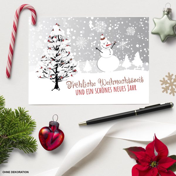 10 x moderne Weihnachtskarten mit Umschlag, Motiv Schneemann im Schnee - Grußkarten im Postkarten Format / Weihnachten / im Set – Bild 3