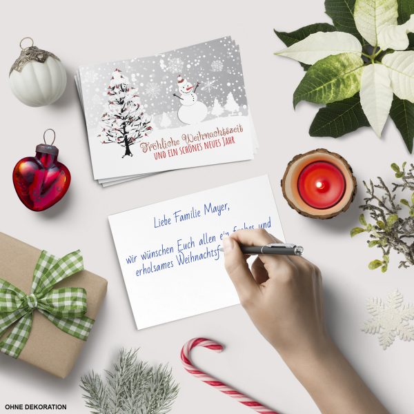 10 x moderne Weihnachtskarten mit Umschlag, Motiv Schneemann im Schnee - Grußkarten im Postkarten Format / Weihnachten / im Set – Bild 4