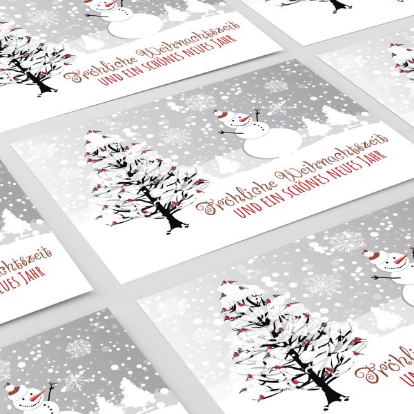 10 x moderne Weihnachtskarten mit Umschlag, Motiv Schneemann im Schnee - Grußkarten im Postkarten Format / Weihnachten / im Set – Bild 6