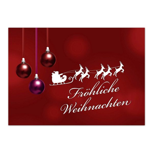 10 x moderne Weihnachtskarten mit Umschlag, Motiv 3 rote Kugeln modern mit Text - Grußkarten im Postkarten Format / Weihnachten / im Set
