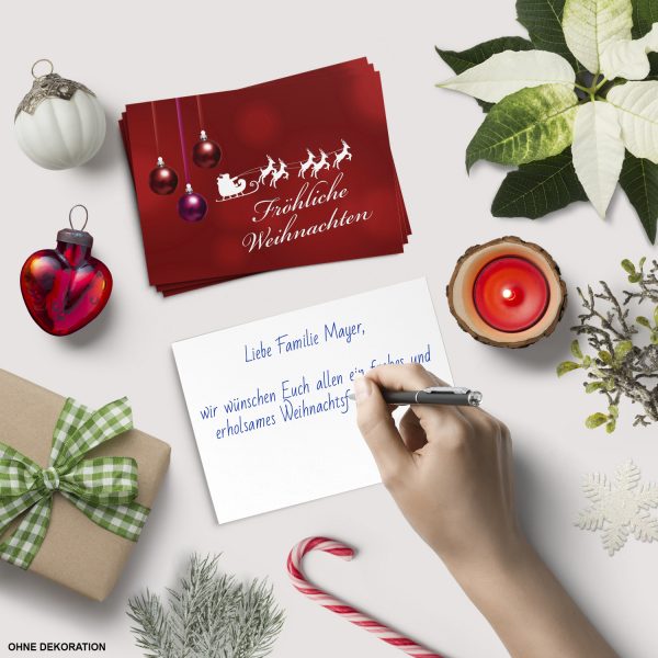 10 x moderne Weihnachtskarten mit Umschlag, Motiv 3 rote Kugeln modern mit Text - Grußkarten im Postkarten Format / Weihnachten / im Set – Bild 3