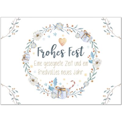 10 x moderne Weihnachtskarten mit Umschlag Motiv Weihnachten Aquarell Cool Kranz und Geschenke traditionell