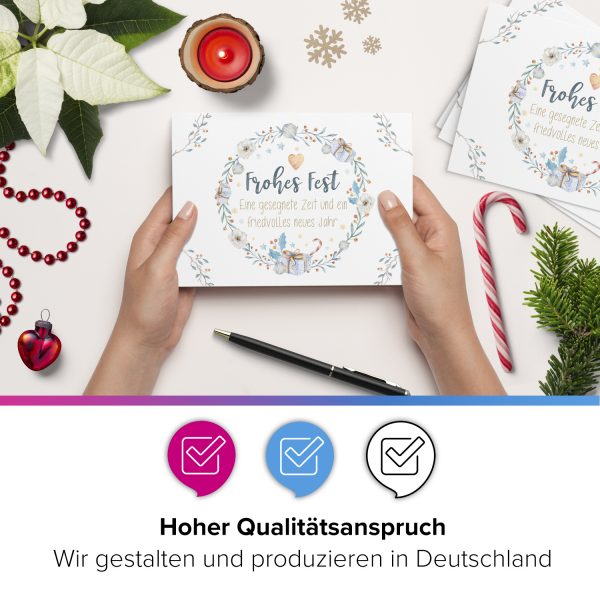 10 x moderne Weihnachtskarten mit Umschlag Motiv Weihnachten Aquarell Cool Kranz und Geschenke traditionell – Bild 2