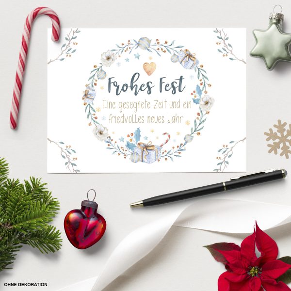10 x moderne Weihnachtskarten mit Umschlag Motiv Weihnachten Aquarell Cool Kranz und Geschenke traditionell – Bild 3
