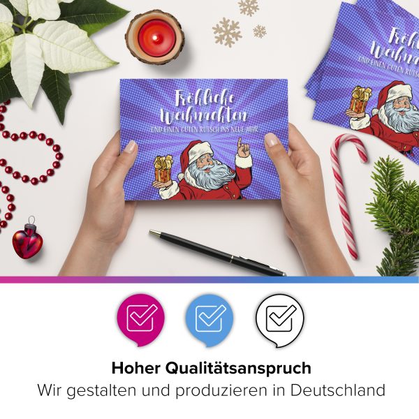 10 x moderne Weihnachtskarten mit Umschlag Motiv Weihnachten Weihnachtsmann Retro Modern Fröhliche Weihnachten – Bild 2
