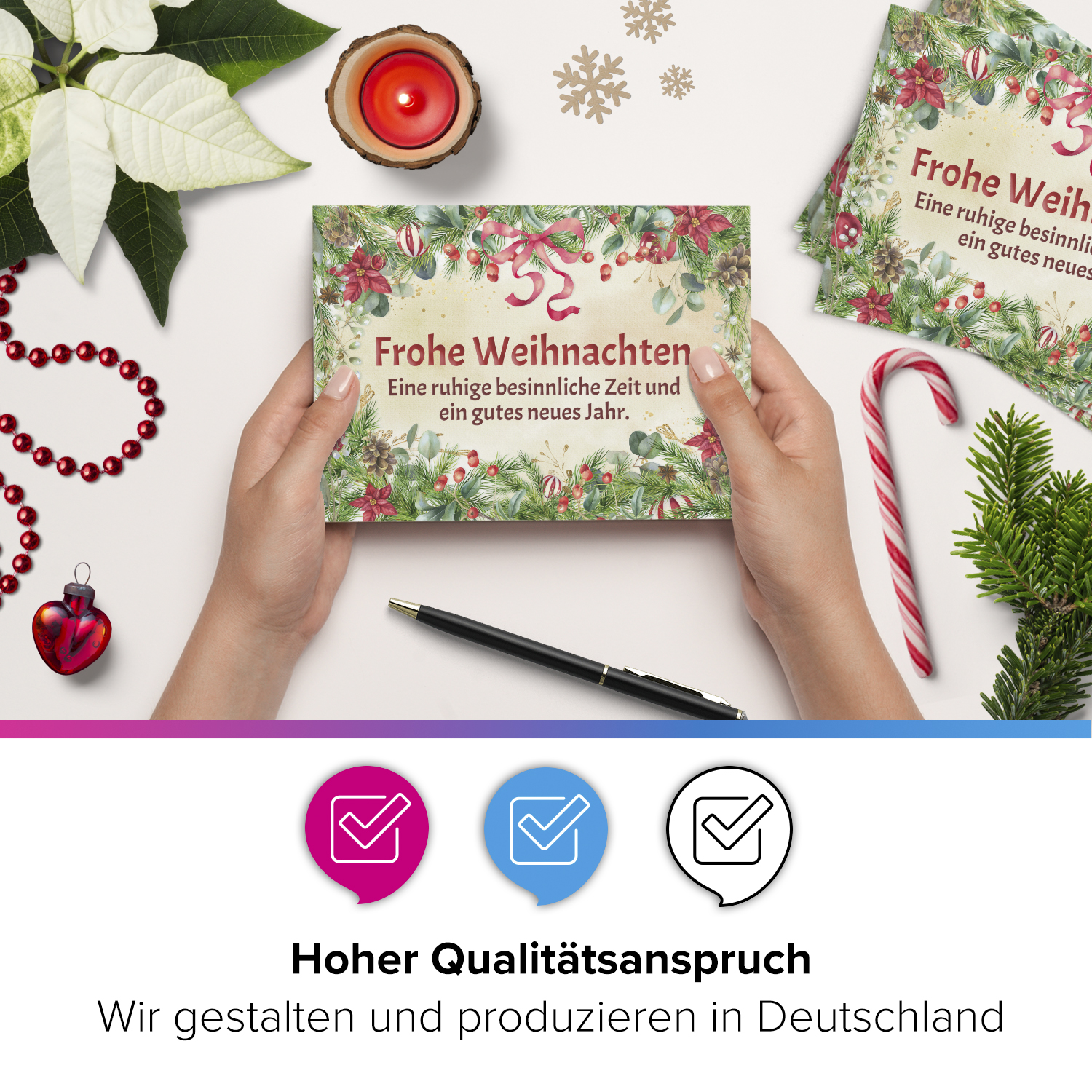 10 Weihnachtskarten Set mit Umschlag Grußkarten Weihnachten Postkarten Format Weihnachtspostkarte Schleife – Bild 2