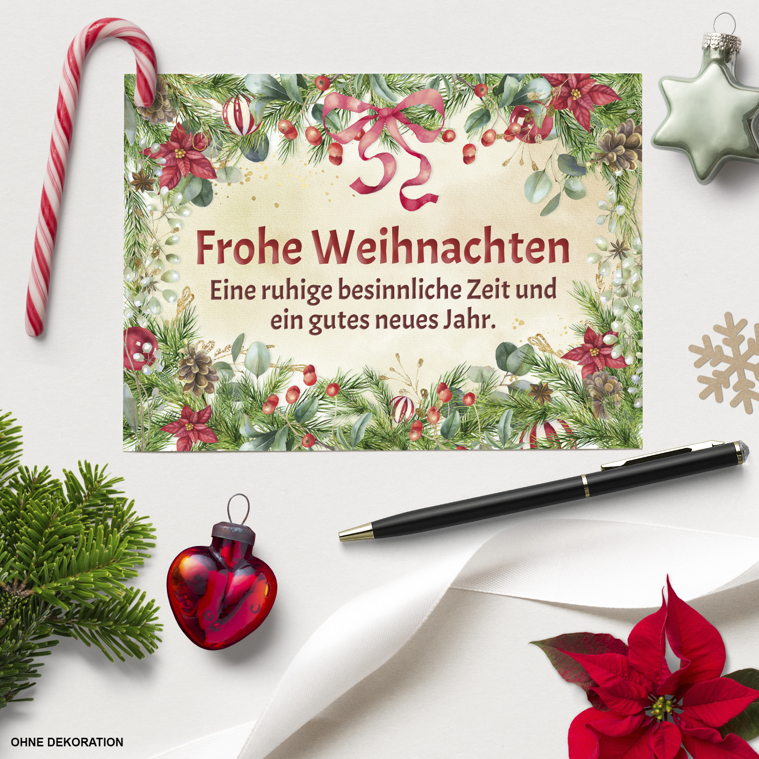 10 Weihnachtskarten Set mit Umschlag Grußkarten Weihnachten Postkarten Format Weihnachtspostkarte Schleife – Bild 3