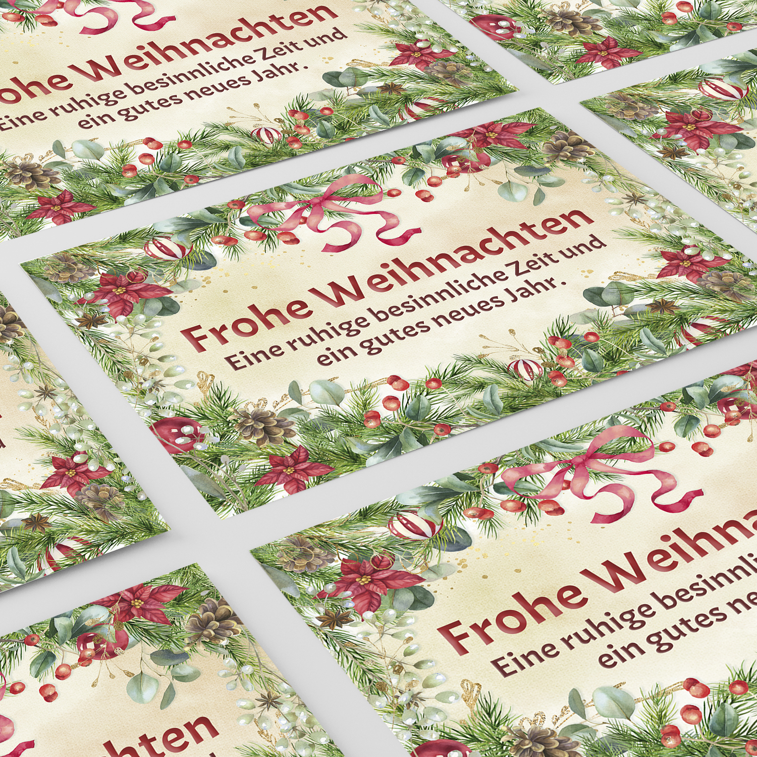 10 Weihnachtskarten Set mit Umschlag Grußkarten Weihnachten Postkarten Format Weihnachtspostkarte Schleife – Bild 6