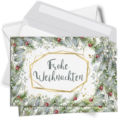 10 Weihnachtskarten Set mit Umschlag Grußkarten Weihnachten Postkarten Format Weihnachtspostkarte Eukalyptus
