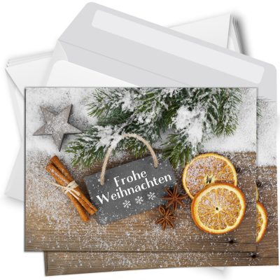 10 Weihnachtskarten Set mit Umschlag Grußkarten Weihnachten Postkarten Format Weihnachtspostkarte Tafel mit Orangen