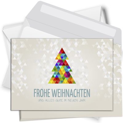 10 Weihnachtskarten Set mit Umschlag Grußkarten Weihnachten Postkarten Format Weihnachtspostkarte bunter modernen Tannenbaum