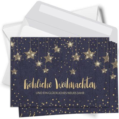 10 Weihnachtskarten Set mit Umschlag Grußkarten Weihnachten Postkarten Format Weihnachtspostkarte goldene Sterne