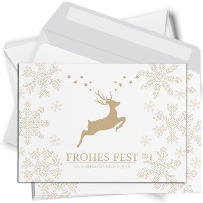 10 Weihnachtskarten Set mit Umschlag Grußkarten Weihnachten Postkarten Format Weihnachtspostkarte Rentier Schneeflocken