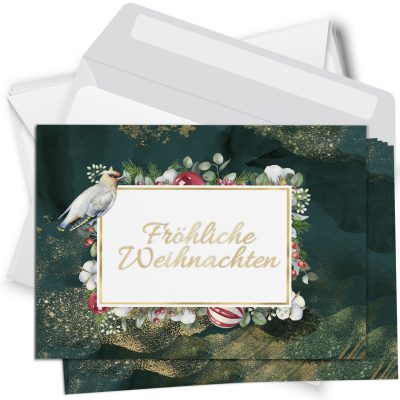 10 Weihnachtskarten Set mit Umschlag Grußkarten Weihnachten Postkarten Format Weihnachtspostkarte Petrol Vogel