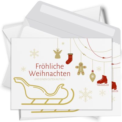 10 Weihnachtskarten Set mit Umschlag Grußkarten Weihnachten Postkarten Format Weihnachtspostkarte Schlitten