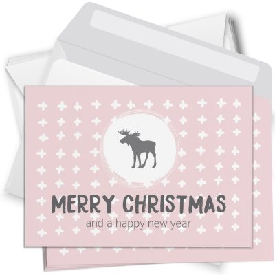 10 Weihnachtskarten Set mit Umschlag Grußkarten Weihnachten Postkarten Format Weihnachtspostkarte rosa Rentier