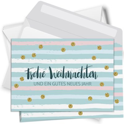 10 Weihnachtskarten Set mit Umschlag Grußkarten Weihnachten Postkarten Format Weihnachtspostkarte Frohe Weihnachten modern Streifen