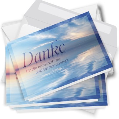 10 x Trauer Danksagungskarten Klappkarten mit Umschlag DIN A6, Trauerkarten Motiv Meer blau, Danke Sagen nach Beerdigung, Trauerfall