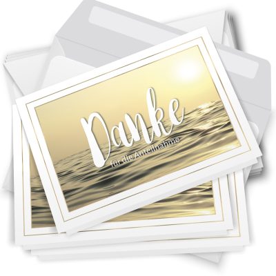 10 x Trauer Danksagungskarten Klappkarten mit Umschlag DIN A6, Trauerkarten Motiv Meer gelb, Danke Sagen nach Beerdigung, Trauerfall