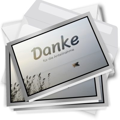 10 x Trauer Danksagungskarten Klappkarten mit Umschlag DIN A6, Trauerkarten Motiv Boot See Steg, Danke Sagen nach Beerdigung, Trauerfall