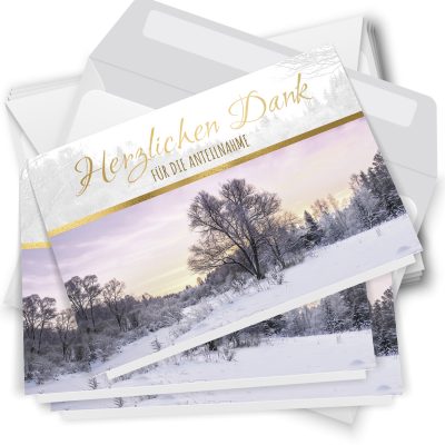 10 x Trauer Danksagungskarten Klappkarten mit Umschlag DIN A6, Trauerkarten Motiv Winter Baum, Danke Sagen nach Beerdigung, Trauerfall