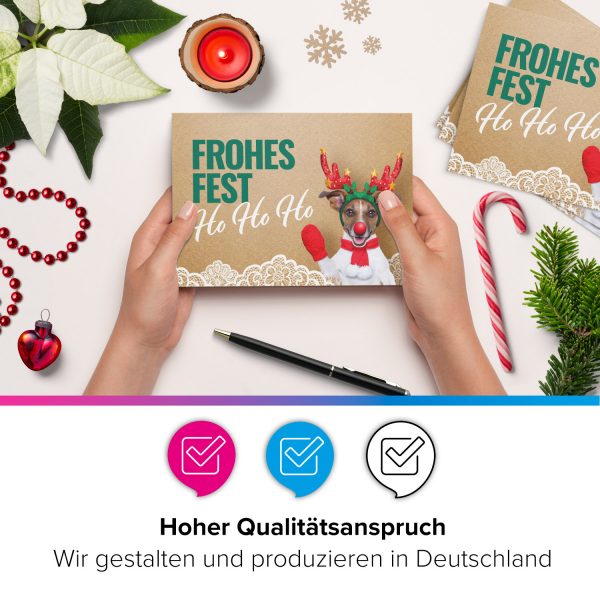 10 moderne Weihnachtskarten mit Umschlag - Motiv Lustiger Rentier Hund - Design-Karten zu Weihnachten im Set – Bild 2
