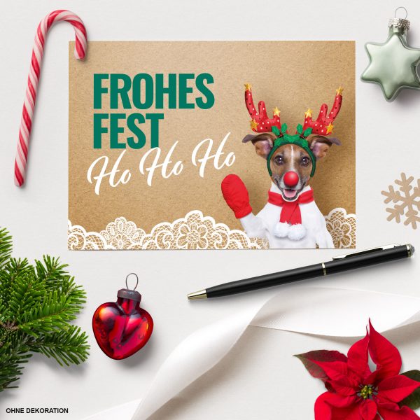 10 moderne Weihnachtskarten mit Umschlag - Motiv Lustiger Rentier Hund - Design-Karten zu Weihnachten im Set – Bild 3