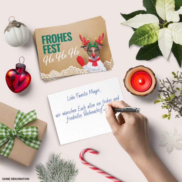 10 moderne Weihnachtskarten mit Umschlag - Motiv Lustiger Rentier Hund - Design-Karten zu Weihnachten im Set – Bild 4