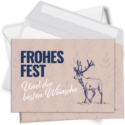 10 moderne Weihnachtskarten mit Umschlag - Motiv Rentier klassisch - Design-Karten zu Weihnachten im Set