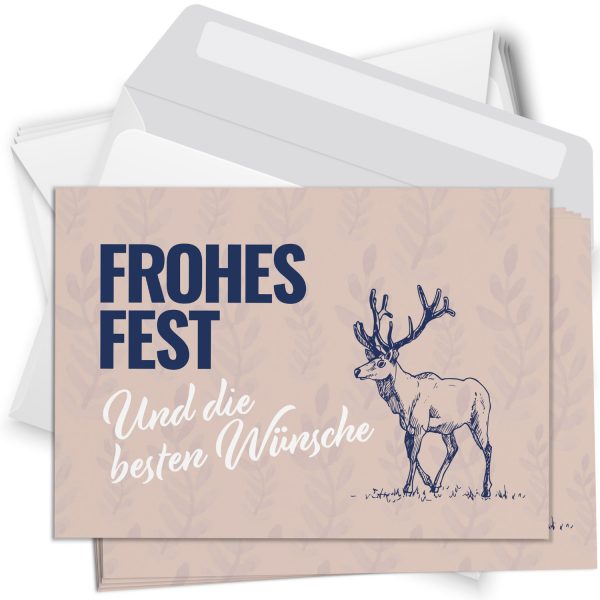 10 moderne Weihnachtskarten mit Umschlag - Motiv Rentier klassisch - Design-Karten zu Weihnachten im Set