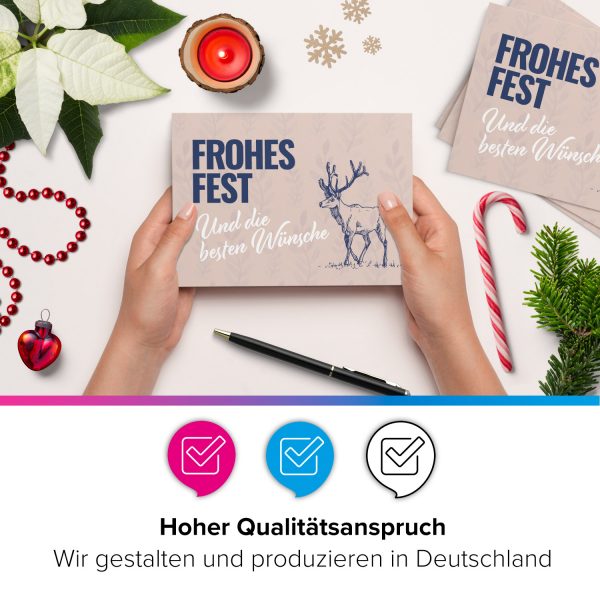 10 moderne Weihnachtskarten mit Umschlag - Motiv Rentier klassisch - Design-Karten zu Weihnachten im Set – Bild 2