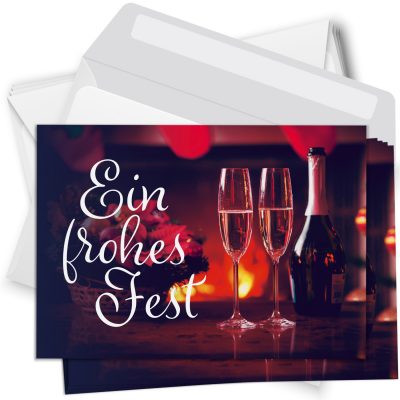 10 moderne Weihnachtskarten mit Umschlag - Motiv 2 Sektgläser - Design-Karten zu Weihnachten im Set