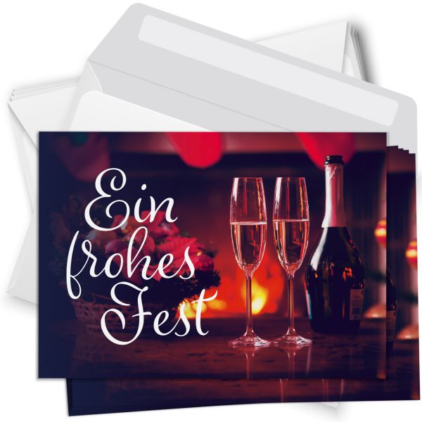 10 moderne Weihnachtskarten mit Umschlag - Motiv 2 Sektgläser - Design-Karten zu Weihnachten im Set
