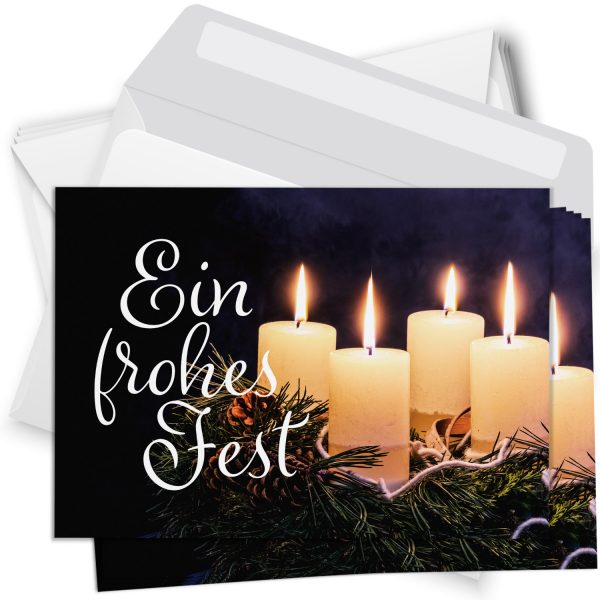 10 moderne Weihnachtskarten mit Umschlag - Motiv Adventskranz - Design-Karten zu Weihnachten im Set