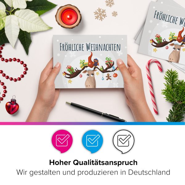 10 moderne Weihnachtskarten mit Umschlag - Motiv Niedlicher Elch - Design-Karten zu Weihnachten im Set – Bild 2