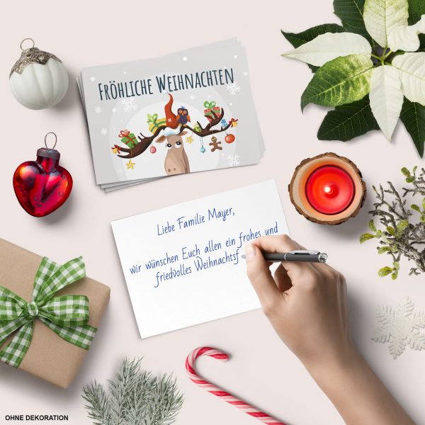 10 moderne Weihnachtskarten mit Umschlag - Motiv Niedlicher Elch - Design-Karten zu Weihnachten im Set – Bild 4