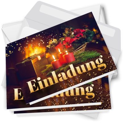 10 x Einladungskarten Klappkarten Weihnachten mit Umschlägen zur Weihnachtsfeier Motiv rote Kerzen im Kranz klassisch