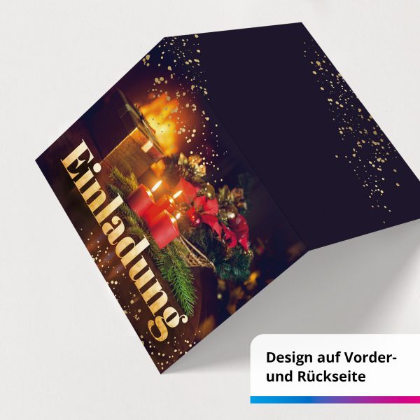 10 x Einladungskarten Klappkarten Weihnachten mit Umschlägen zur Weihnachtsfeier Motiv rote Kerzen im Kranz klassisch – Bild 2