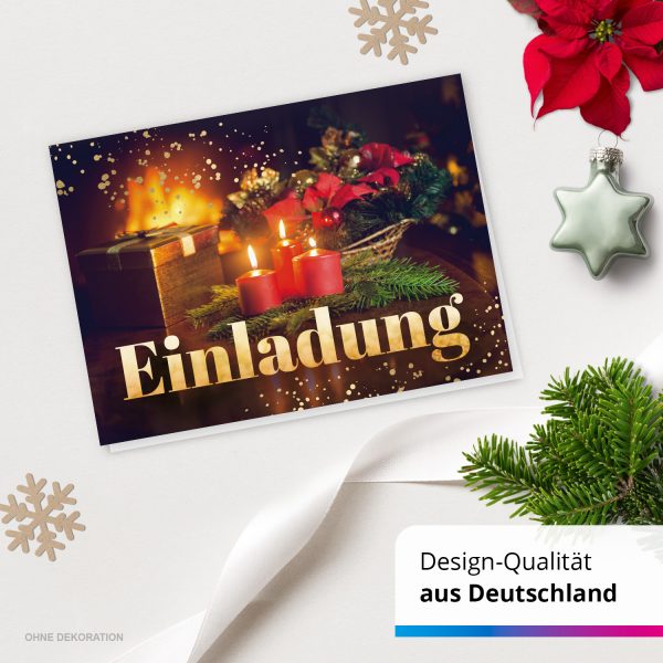 10 x Einladungskarten Klappkarten Weihnachten mit Umschlägen zur Weihnachtsfeier Motiv rote Kerzen im Kranz klassisch – Bild 4