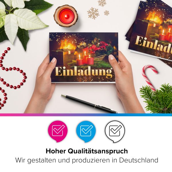 10 x Einladungskarten Klappkarten Weihnachten mit Umschlägen zur Weihnachtsfeier Motiv rote Kerzen im Kranz klassisch – Bild 5