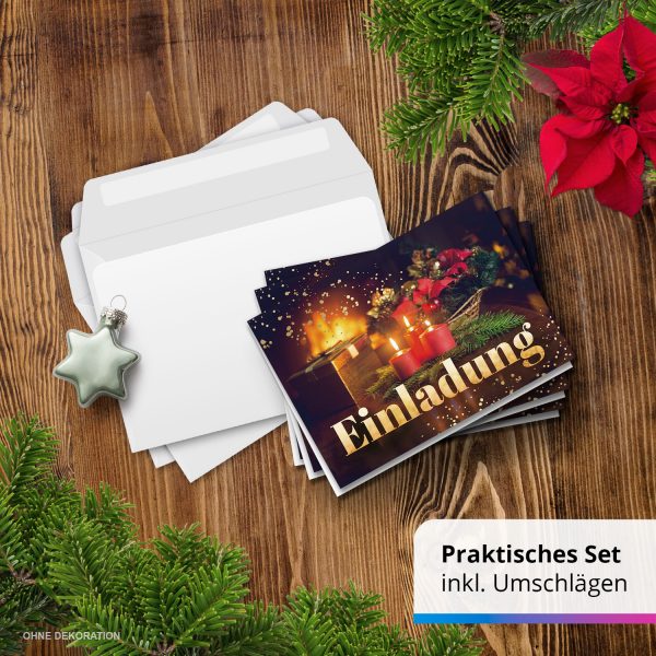 10 x Einladungskarten Klappkarten Weihnachten mit Umschlägen zur Weihnachtsfeier Motiv rote Kerzen im Kranz klassisch – Bild 7