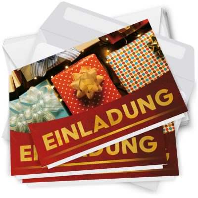 10 x Einladungskarten Klappkarten Weihnachten mit Umschlägen zur Weihnachtsfeier Motiv Geschenke klassisch
