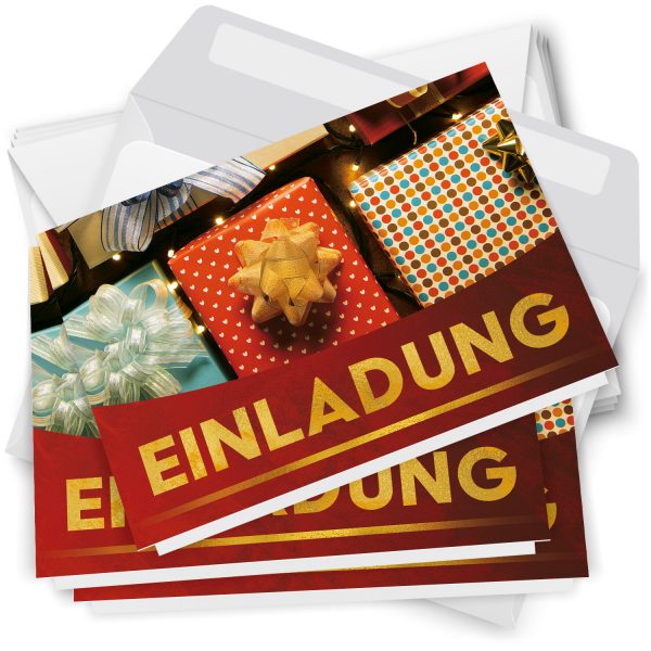 10 x Einladungskarten Klappkarten Weihnachten mit Umschlägen zur Weihnachtsfeier Motiv Geschenke klassisch