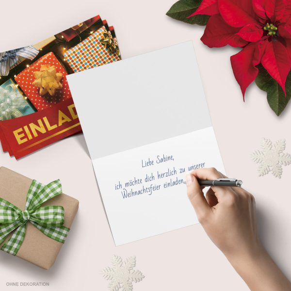 10 x Einladungskarten Klappkarten Weihnachten mit Umschlägen zur Weihnachtsfeier Motiv Geschenke klassisch – Bild 3