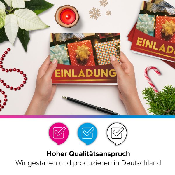 10 x Einladungskarten Klappkarten Weihnachten mit Umschlägen zur Weihnachtsfeier Motiv Geschenke klassisch – Bild 5
